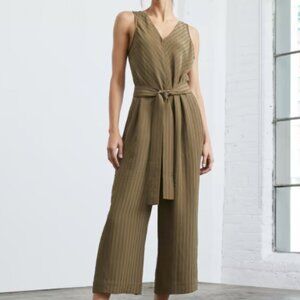 NWT EverlaneThe City Stripe Draped Jumpsuit - Olive Green